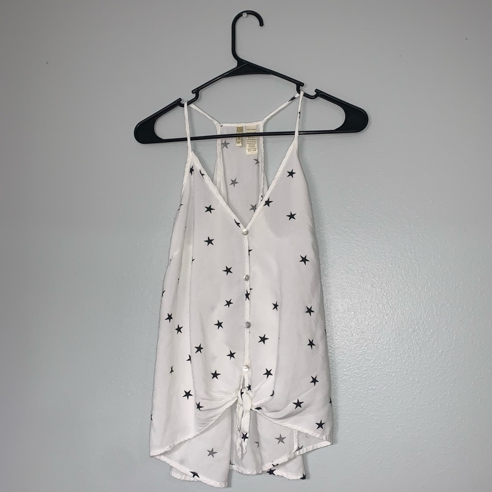 Shear white tank top with navy stars